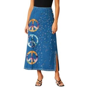 EDDIE‎ BAUER Vintage Embroidered Denim Midi Skirt. Size 12